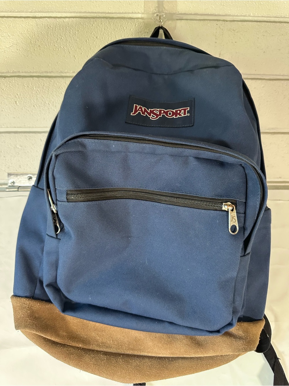 Jansport Navy Blue Backpack with Brown Suede Base